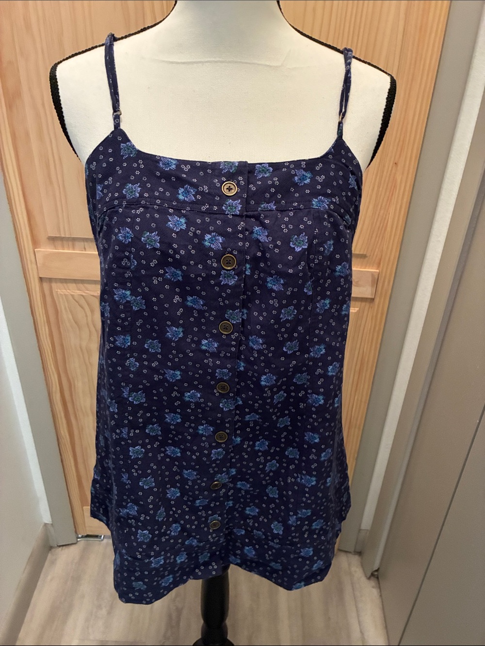 Free People Navy Blue Floral Button-Front Cami